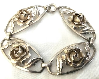 Heavy sterling rose pattern bracelet RETRO 7”