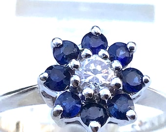 14k Sapphire Diamond ring size 7 flower design natural diamond