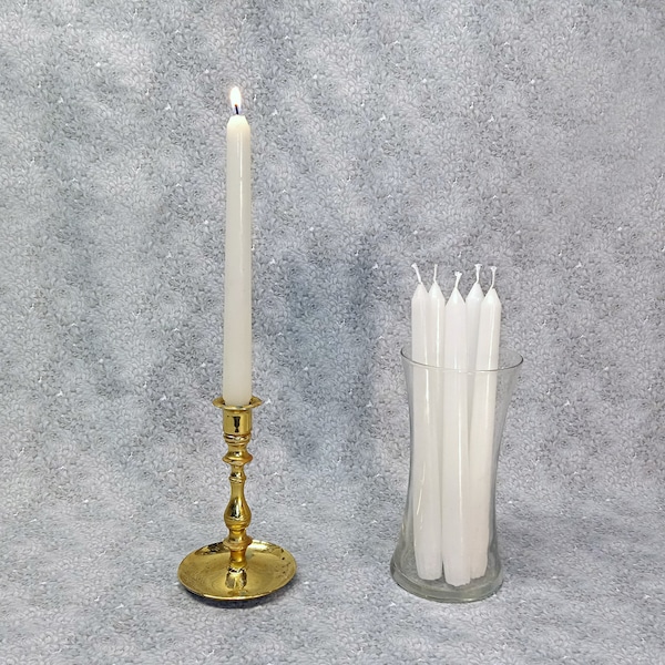 6 White Classic Hand-poured Unscented Taper Candles