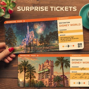 Disney World Surprise Trip Tickets – Editable Boarding Pass Gift – Printable Trip Reveal – Digital Download for Vacation Announcement