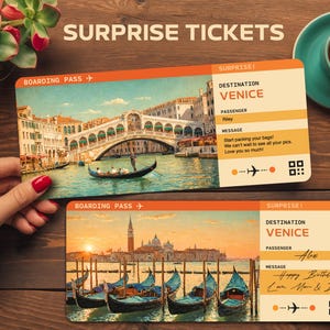 Venice Surprise Trip Tickets – Editable Boarding Pass Gift – Printable Trip Reveal – Digital Download for Surprise Vacation Announcement