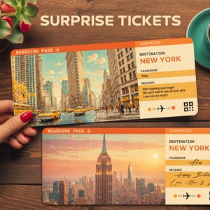 New York Surprise Trip Tickets – Editable Boarding Pass Gift – Printable Trip Reveal – Digital Download for Surprise Vacation Announcement