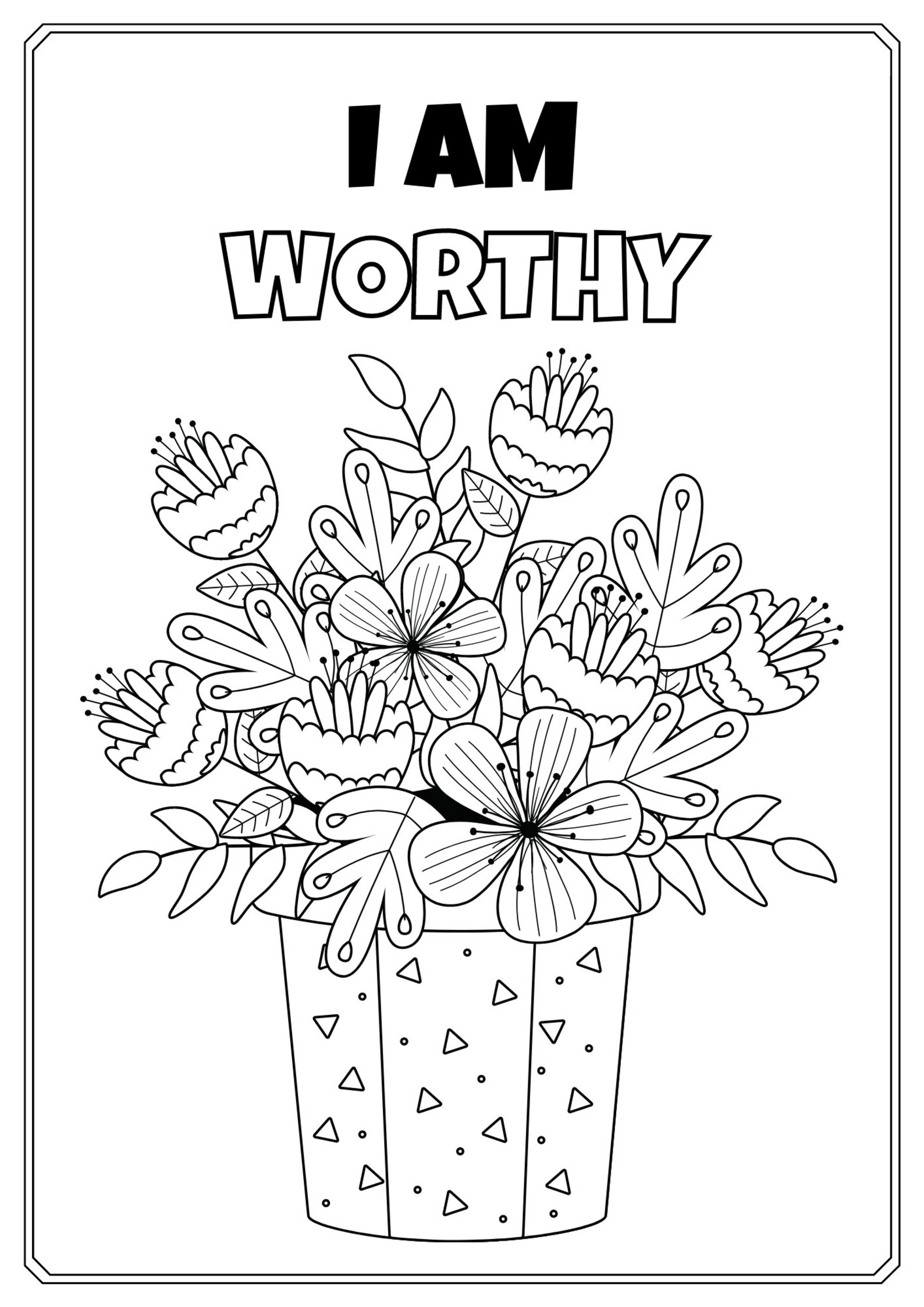 Pot With Flower Coloring Page Worksheet Flowering Pot Flower Etsy