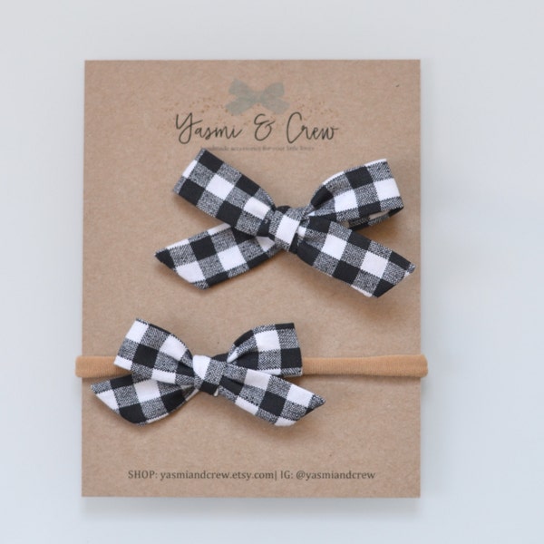 Black Gingham- Ellie, Blair and Sailor bow, kids sailor bow, bow clip