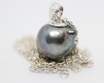 Baroque Tahitian Color Sea Pearl Pendant .925 Silver Pearl Jewelry Gray Silver Pearl Fine Jewelry Bohemian Gift Boho Fine Pearl Necklace