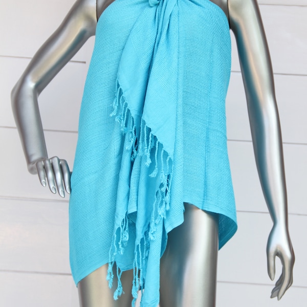 Large Teal Scarf Turquoise Cotton Hand Dyed Pashmina Aqua Color Shawl Muslin Half Sarong Blue Bikini Cover Up Light Weight Head Scarf Gift