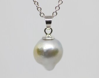 South Sea Pearl Pendant Silver and Gold Bi-Color Metallic Pearl Necklace .925 Silver Handmade Fine Jewelry Bridesmaid Gift Bride Shower Gift