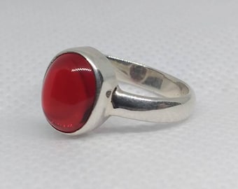 Solid Sterling Silver Minimalist Red Agate Siam Ruby Gemstone Man Signet Ring Blood Red Gemstone .925 Sterling Silver Brother Gift Size 7 US