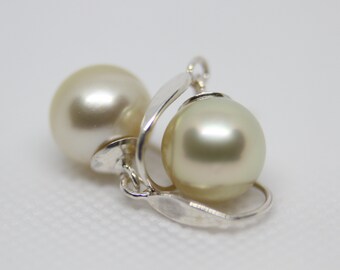 Gold Pearl Earrings 925 Sterling Silver Bride Earings Melon Colour Earrings French Hook Pearl Earrings AAA South Sea Pearl Wedding Earrings