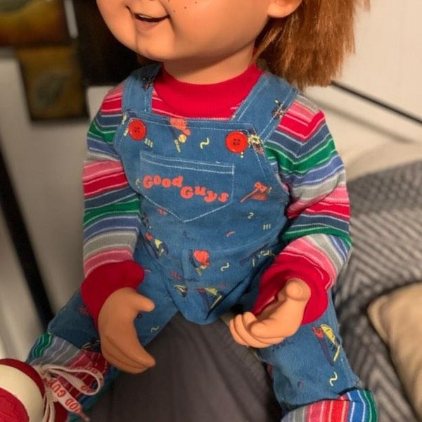 Custom Made Costume Sweater Chucky Film Doll Child's Play Replica Buddi Overalls Cuffs Buddi Doll Costume "Good Guys" READ THE DESCRIPTION