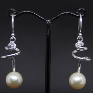 South Sea Pearl Silver Spiral Earrings Melon Color Fine Jewelry Sea Pearl Salt Water Pearl Dangle Earrings Solid Silver Earrings image 3