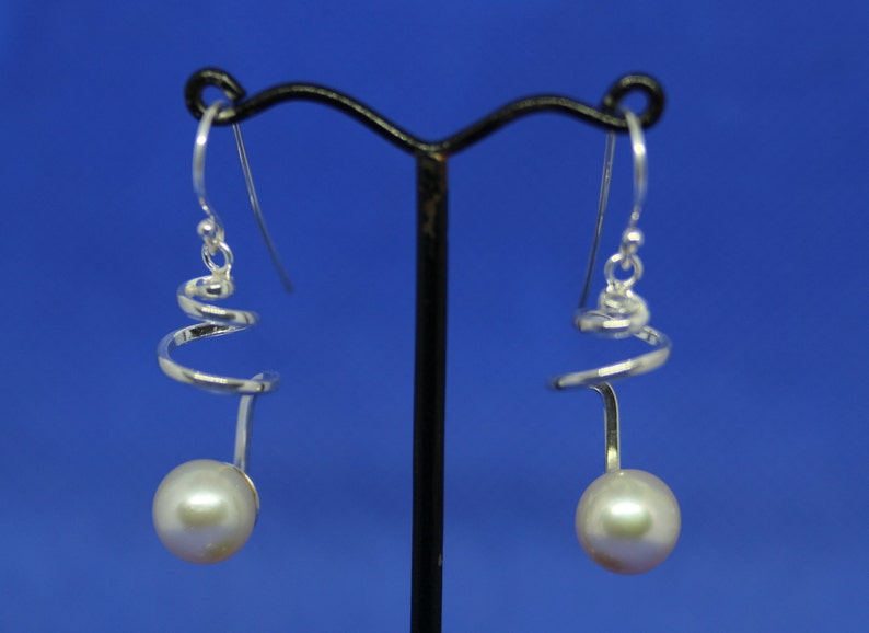 South Sea Pearl Silver Spiral Earrings Melon Color Fine Jewelry Sea Pearl Salt Water Pearl Dangle Earrings Solid Silver Earrings image 4