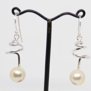 South Sea Pearl Silver Spiral Earrings Melon Color Fine Jewelry Sea Pearl Salt Water Pearl Dangle Earrings Solid Silver Earrings image 6