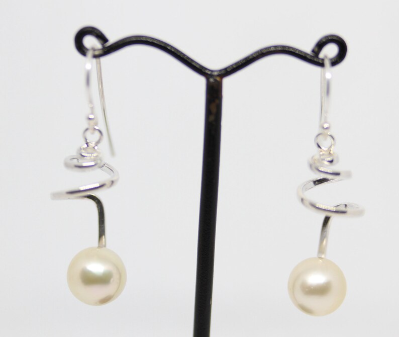 South Sea Pearl Silver Spiral Earrings Melon Color Fine Jewelry Sea Pearl Salt Water Pearl Dangle Earrings Solid Silver Earrings image 6