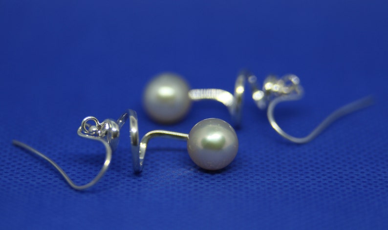 South Sea Pearl Silver Spiral Earrings Melon Color Fine Jewelry Sea Pearl Salt Water Pearl Dangle Earrings Solid Silver Earrings image 7