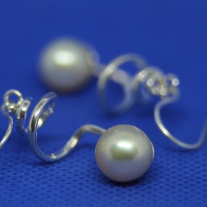 South Sea Pearl Silver Spiral Earrings Melon Color Fine Jewelry Sea Pearl Salt Water Pearl Dangle Earrings Solid Silver Earrings image 5