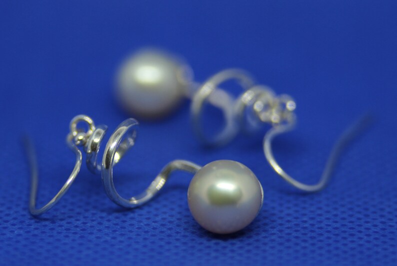 South Sea Pearl Silver Spiral Earrings Melon Color Fine Jewelry Sea Pearl Salt Water Pearl Dangle Earrings Solid Silver Earrings image 5