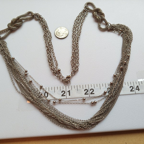 Double Infinity Knots Multi-Stranded Silver Tone Chain Links  27 inch Necklace
