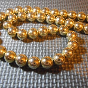All Metal 24 inch Gold Tone 25mm Beaded Necklace Signed &quot;Korea&quot; Strung on a Metal Serpentine Chain!