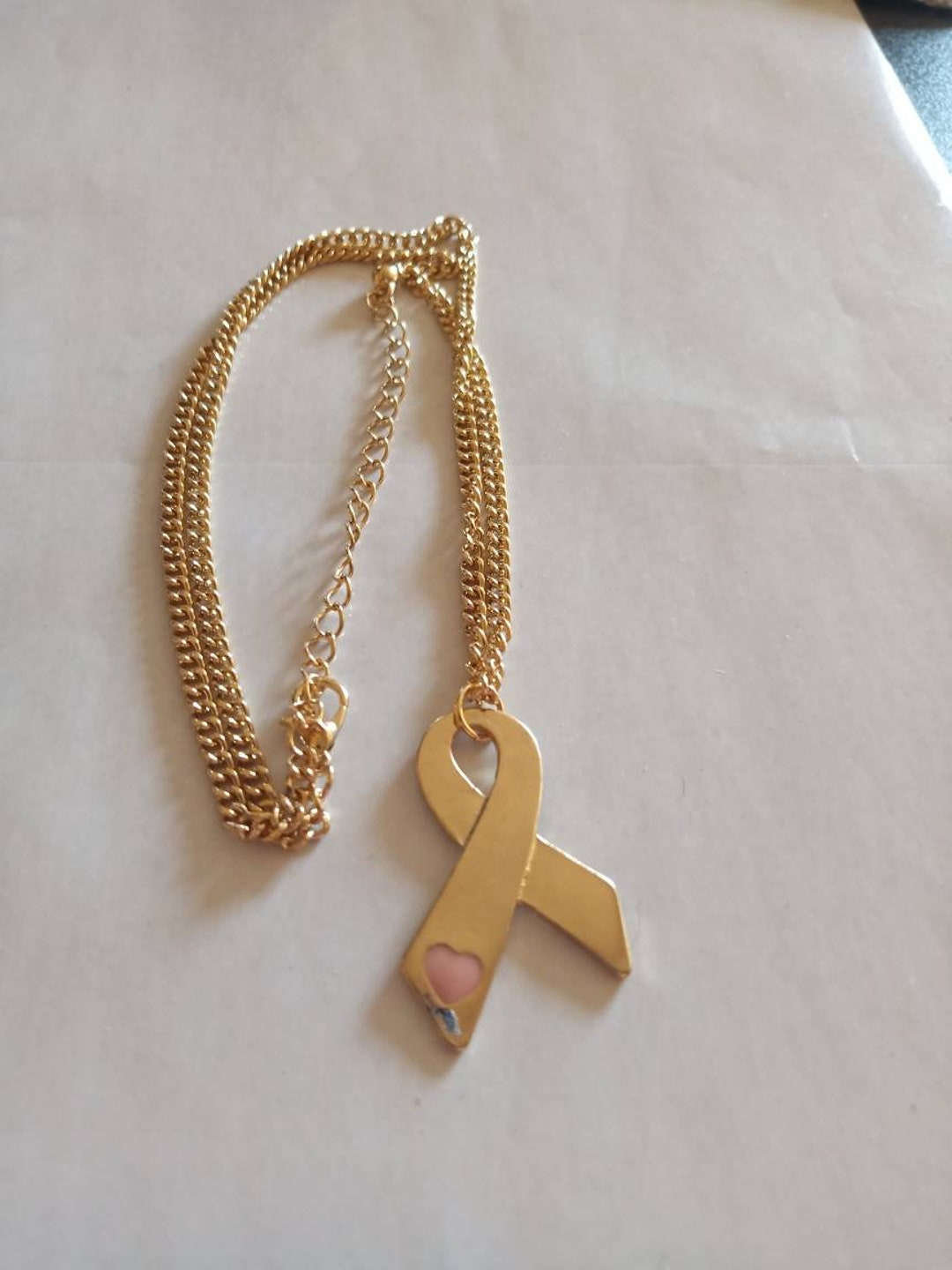 Pink Enamel Breast Cancer Ribbon Pendant on an 1821 Inch Etsy UK