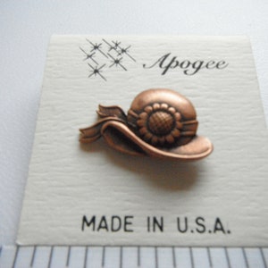 Vintage JJ Copper Sunflower Bonnet Brooch - 1970s Hat Pin
