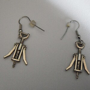 Cork Screw Earrings, New Year&#39;s Eve Earrings, New Year&#39;s Earrings, Wine Earrings Silver Tone