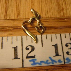 14k Gold Plate Over .925 Sterling Silver Double Open Heart Pendent! Open Heart Pendent w/Dangle Heart Charm! {B}