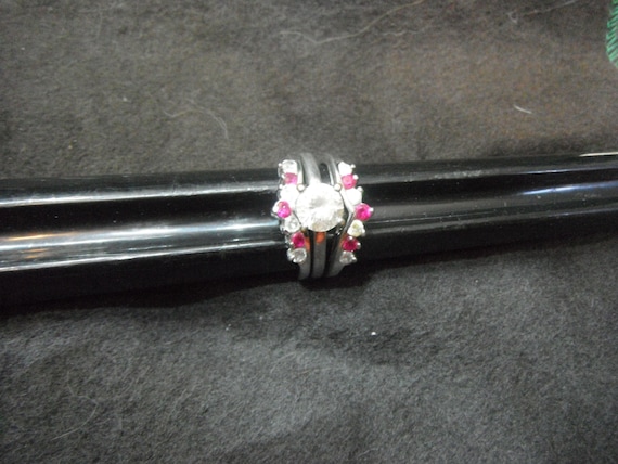 Avon Uranium Red Rhinestone Stackable Ring Set - … - image 1