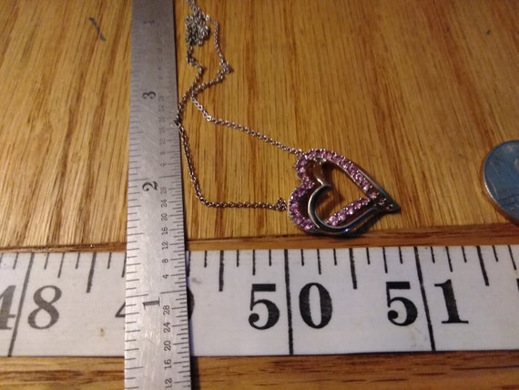 Sterling Silver Double Heart Pendent w/Pink Ice G… - image 4