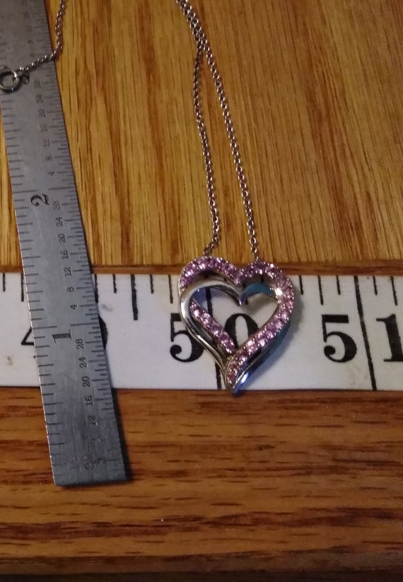Sterling Silver Double Heart Pendent w/Pink Ice G… - image 2