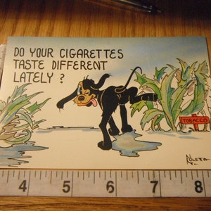 Cartão postal em quadrinhos dos anos 1950-1960 "Seus cigarros têm um gosto diferente ultimamente" Lembranças de tabaco, aconselhamento sobre tabaco