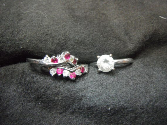 Avon Uranium Red Rhinestone Stackable Ring Set - … - image 7