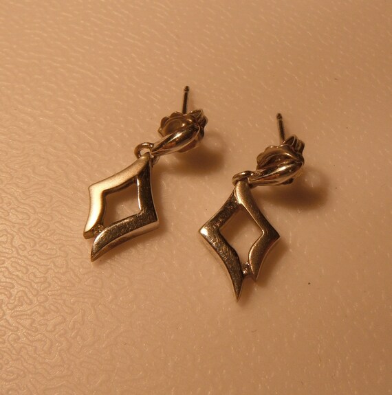 Sterling Silver Diamond Shaped Dangle Earrings w/ 