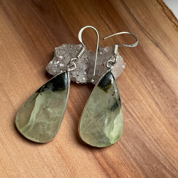 Prehnite earrings in silver sterling