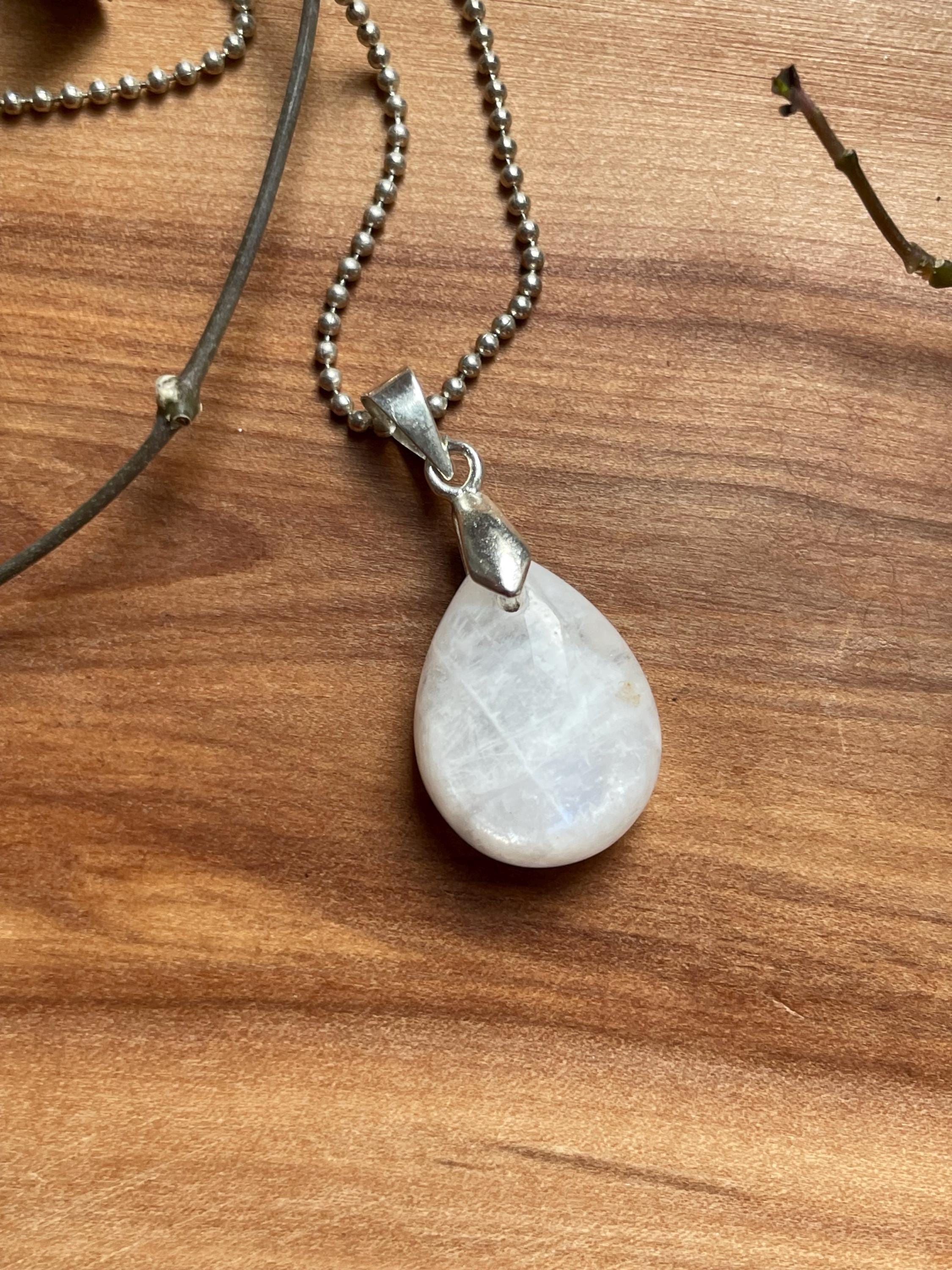 Collier Pendentif Goutte En Argent 925 Avec Cristal Ambré Constellé - Cordon De Soie - Occasion