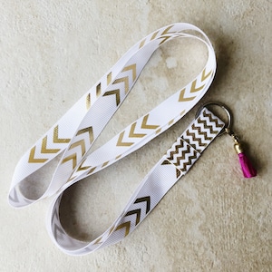 Lanyard, White and Gold Lanyard, White Lanyard, Gold Lanyard, Chevron Lanyard, Boho Lanyard, Cute Lanyard, White Chevron Lanyard, Gold