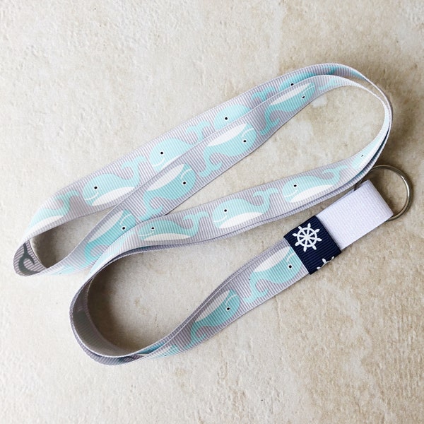 Lanyard, Whale Lanyard, Nautical Lanyard, Tropical Lanyard, Blue Lanyard, Grey Lanyard, Student ID Holder Lanyard, Blue and White Lanyard
