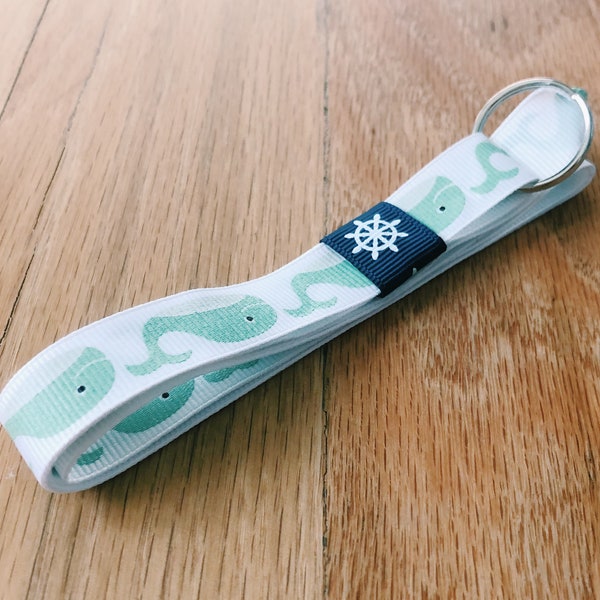 Lanyard, Whale Lanyard, Green Whale Lanyard, White Whale Lanyard, Nautical Lanyard, Sea Lanyard, Beach Lanyard, Student ID Holder Lanyard
