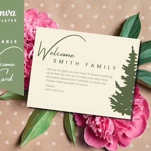Cartão de boas-vindas para aluguel por temporada Tema Cabana Florestal | Modelo para Aluguel de Temporada | Personalize para hóspedes de aluguel de curto prazo | Ferramentas de hospedagem do Canva