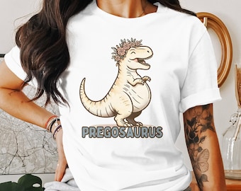 Pregosaurus Grafik-T-Shirt, Blumendinosaurier Erwartet Baby, lustige Schwangerschaft enthüllen, niedliches Mutterschafts-Shirt, lustiges Schwangerschafts-Hormon-Shirt