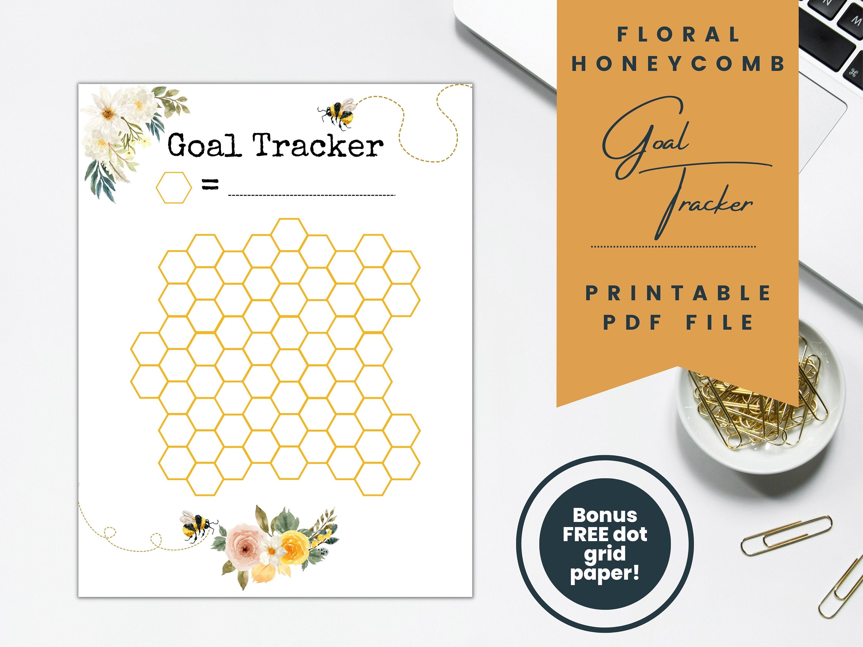 Honeycomb Habit Tracker Stamp, 30 Day Challenge Planner Rubber Stamp -  Printed Heron