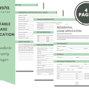 Printable Lease Application Template for Landlords and Property Managers, Editable Rental Application, Long Term Lease Agreement App