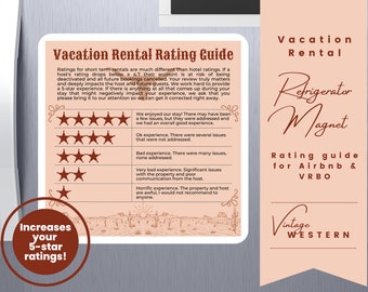 Vacation Rental Rating Refrigerator Magnet | Vintage Western Cowboy Theme | Host Tools for Short Term Rental 5 Star Reviews and Ratings