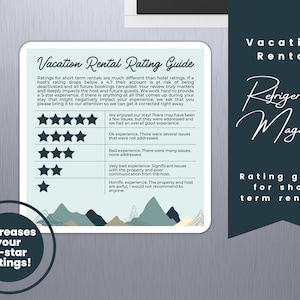 Vacation Rental Rating Refrigerator Magnet | Modern Mountain Blue Theme | Host Tools for Short Term Vacation Rental House 5 Star Reviews