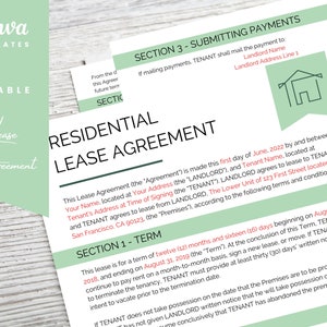 Printable Lease Agreement, Editable Rental Contract Template, Residential Landlord Forms, Digital Housing Agreement, Apartment Contract