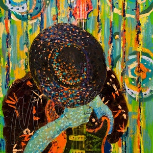 Stevie Ray Vaughan singer-songwriter oil on canvas from artist image picture art