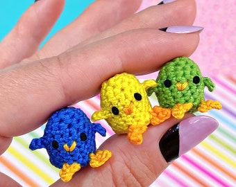 Micro Mini Tiny Crochet Animals Bird Chick Chicken Crow Raven Crochet Keychain or Accessory