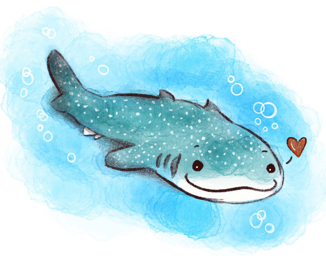 5 Sizes Cute Ocean Whale Shark Sea Creature Printable Wall Art Digital ...
