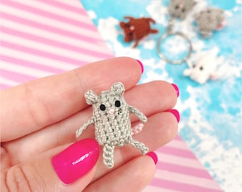 Miniature Crochet Mouse – Micro Fiber Art Figurine, Keychain, Brooch or Earrings