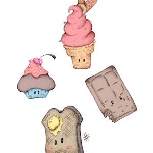Cute Sweet Treat Kawaii Cupcake Ice Cream Toast Chocolate Button Pin Pack